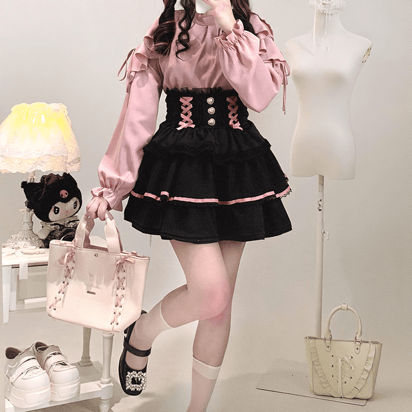 シフォンフリルネックブラウス◆ブラウス 地雷系 ワンサイズ