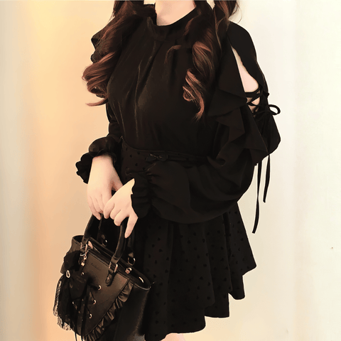Chiffon Frill-Neck Blouse ◆ Blouse, Jirai-kei, One Size