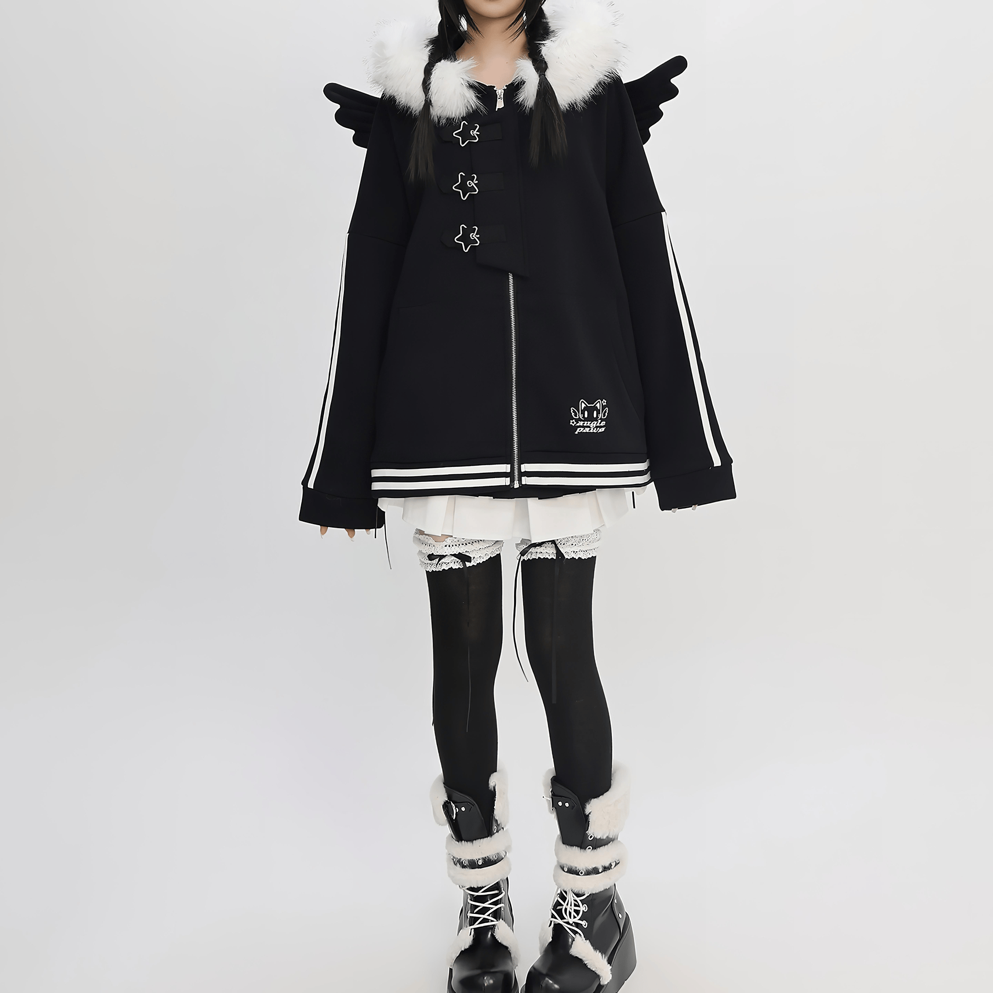 【CatWish】ファーフードエンジェルパーカー◆パーカー 地雷系 S、M