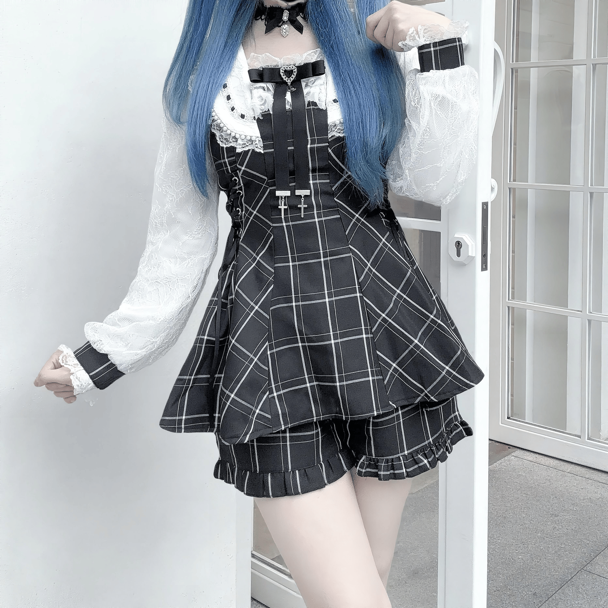 【VirtualParadise】レーススリーブ×フレアカラーセットアップ◆セットアップ 地雷系 S、M、L、XL