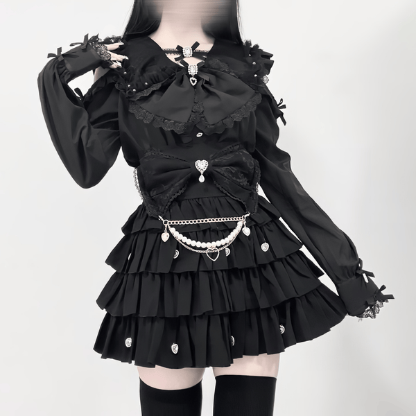 【升中味】フリルカラー×リボンシックブラウス◆ブラウス 地雷系 S、M、L、XL