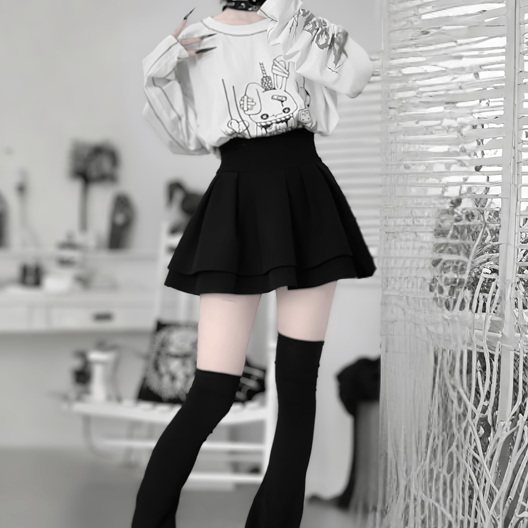 【Kanna】スリーブ付きグラフィックトップス◆イラストTシャツ 地雷系 M、L