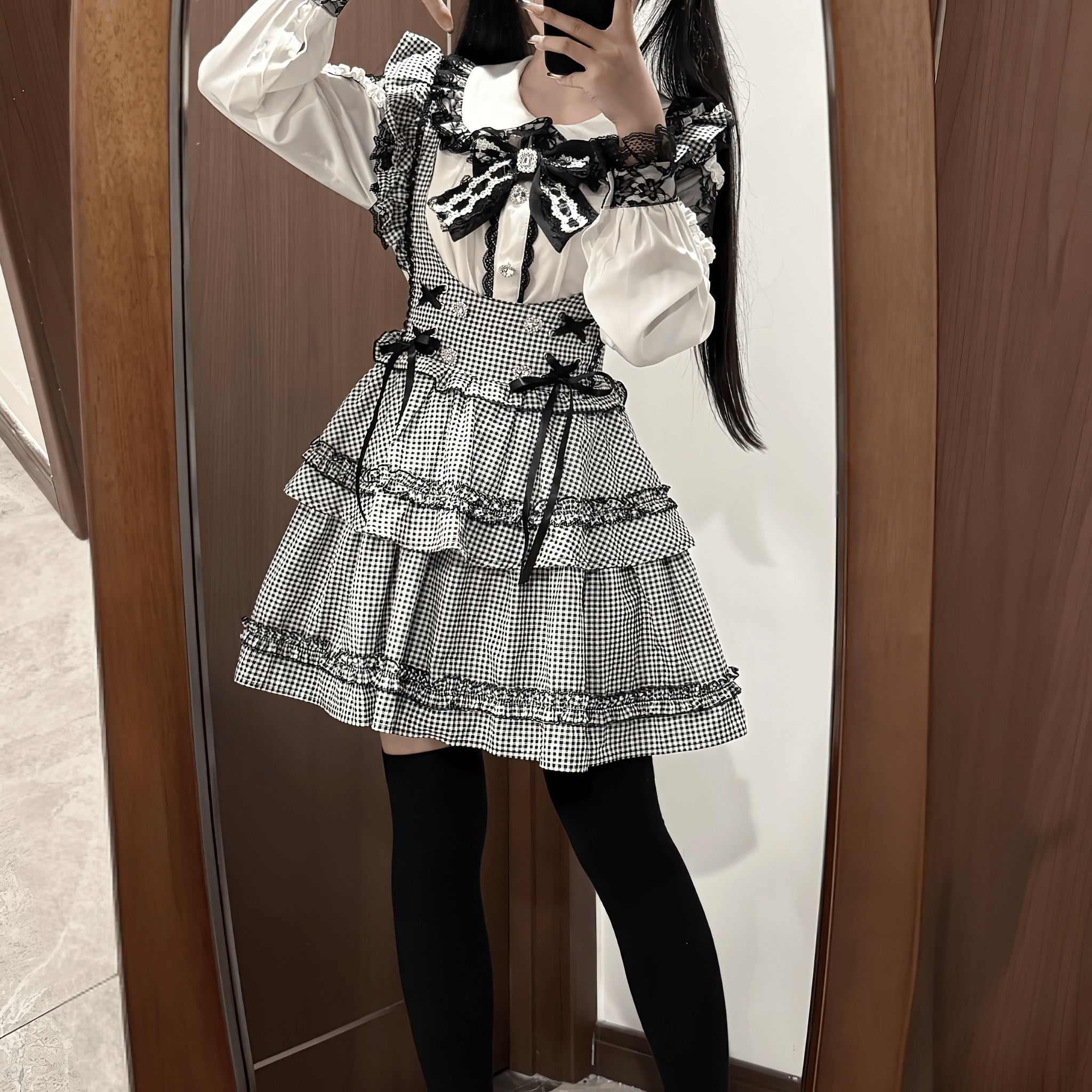 【Kanna】レース襟リボントップス×フリルスカートセット◆上下セット 地雷系 S、M、L