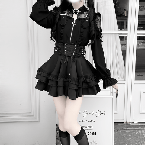 [银河与你] Lace-Up Tiered Skirt ◆ Mini Skirt jirai-kei M, L, XL