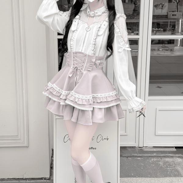 【银河与你】レースアップティアードスカート◆ミニスカート 地雷系 M、L、XL