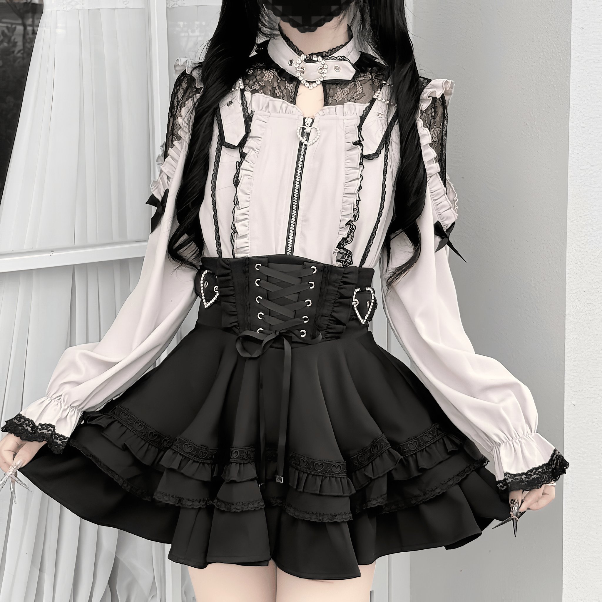 【银河与你】レースアップティアードスカート◆ミニスカート 地雷系 M、L、XL
