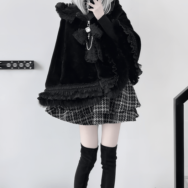 【银河与你】ふわ耳フリルフードケープ◆コート 地雷系 ワンサイズ