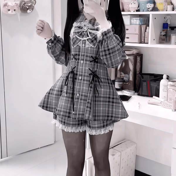 【银河与你】レースアップ×リボンモチーフセットアップ◆セットアップ 地雷系 S、M、L、XL