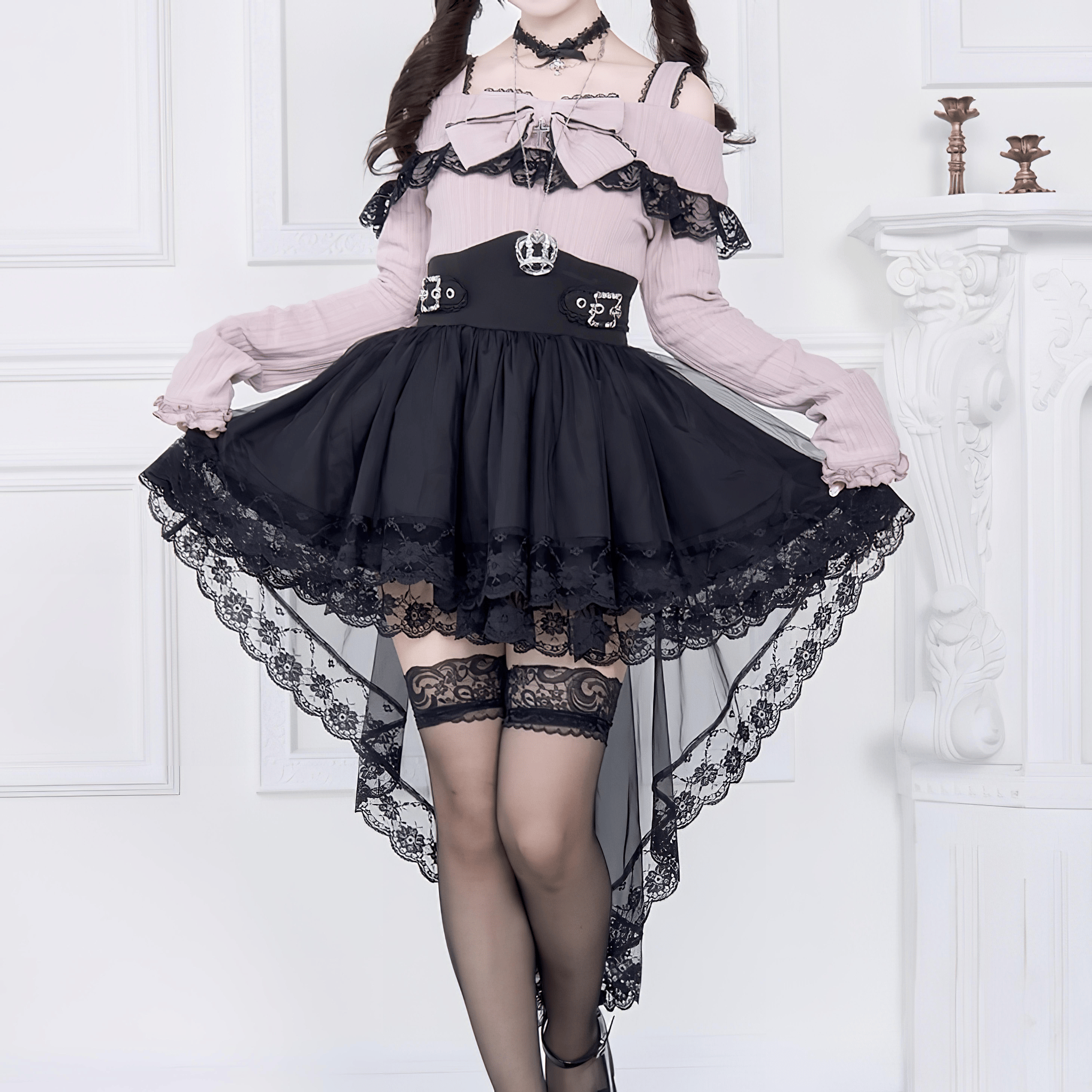 【NoGenki】オフショル×レーステールワンピース◆ワンピース 地雷系 M、L