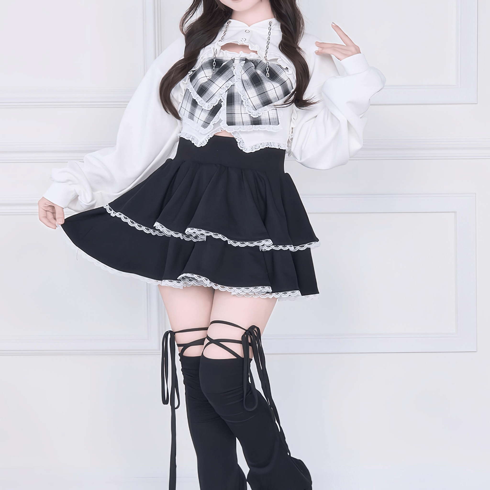 【NoGenki】レイヤード風ショートトップスセット◆カットソー 地雷系 S、M