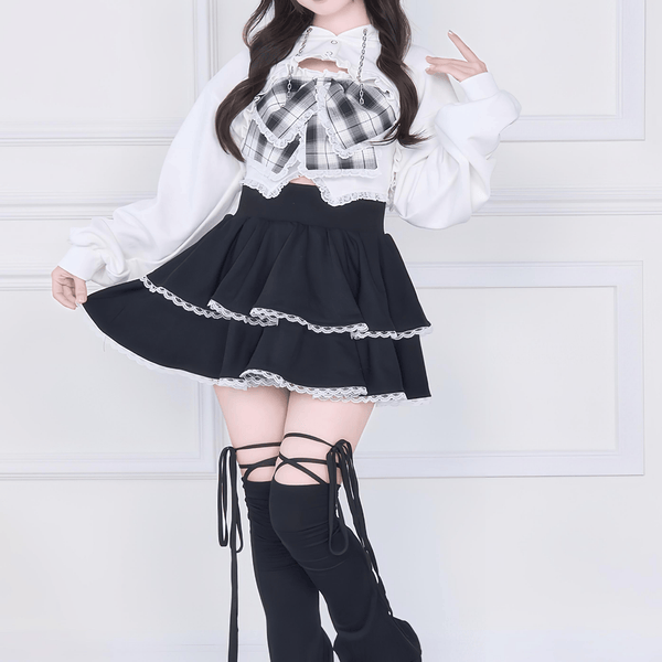 【NoGenki】レイヤード風ショートトップスセット◆カットソー 地雷系 S、M