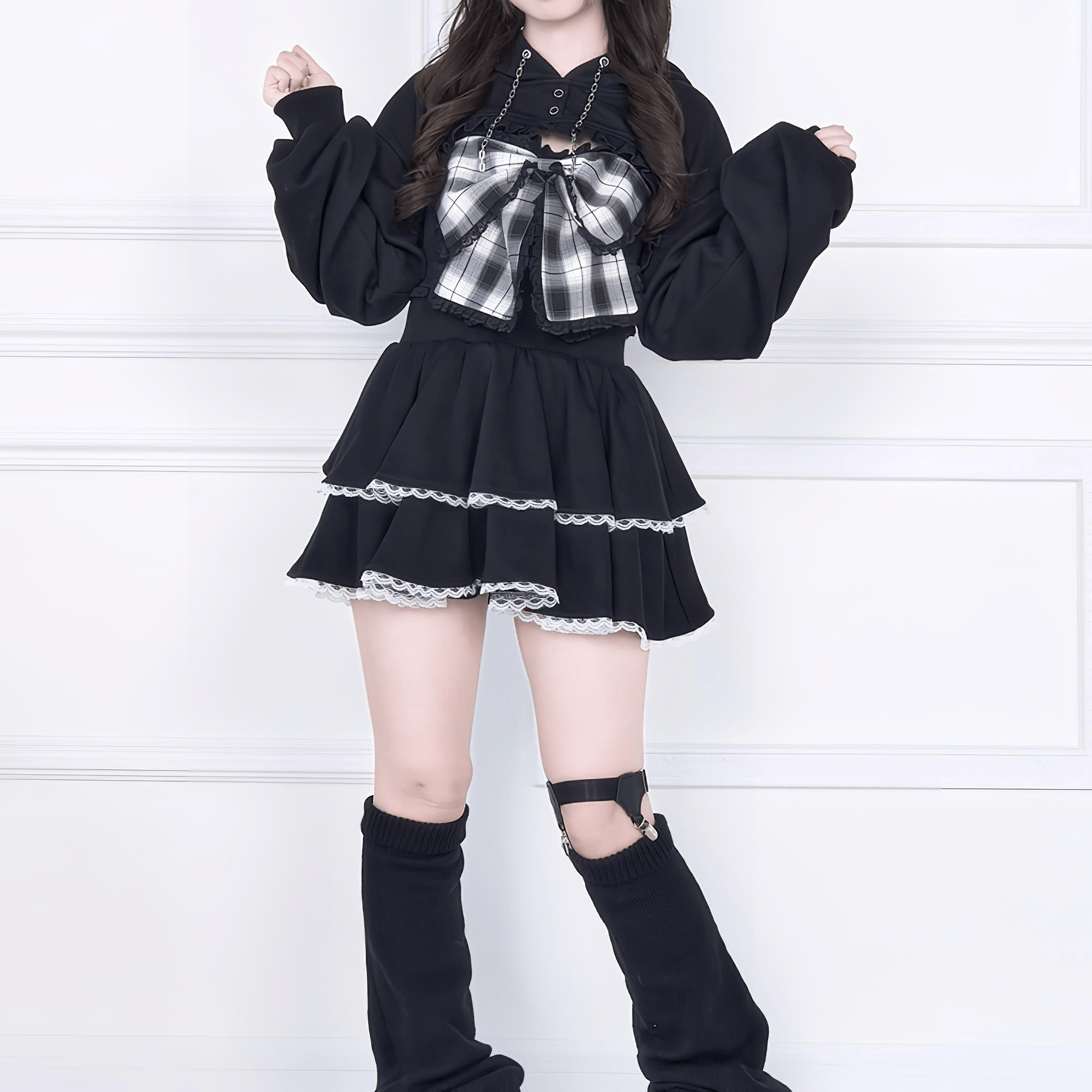 【NoGenki】レイヤード風ショートトップスセット◆カットソー 地雷系 S、M