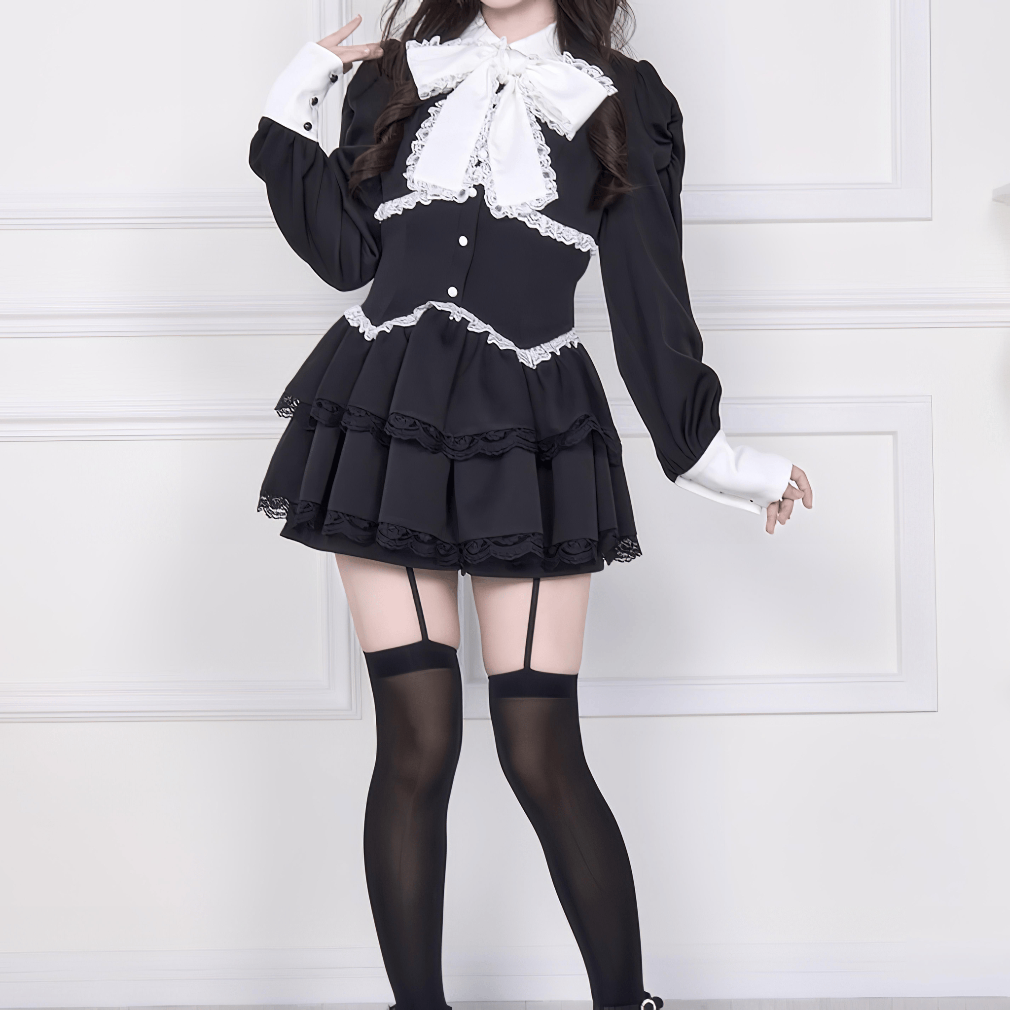 【NoGenki】クラシカルボリュームフリルセットアップ◆上下セット 地雷系 M、L