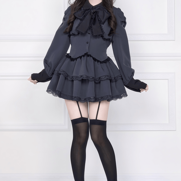 【NoGenki】クラシカルボリュームフリルセットアップ◆上下セット 地雷系 M、L