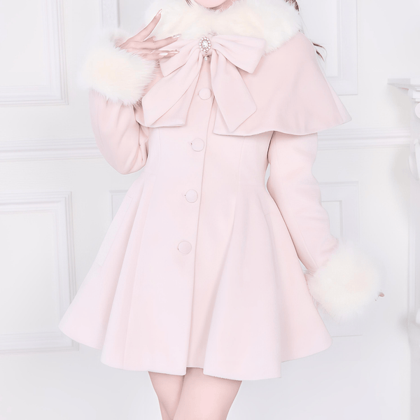 【NoGenki】リボン＆ファーケープコート◆コート 量産型 S、M