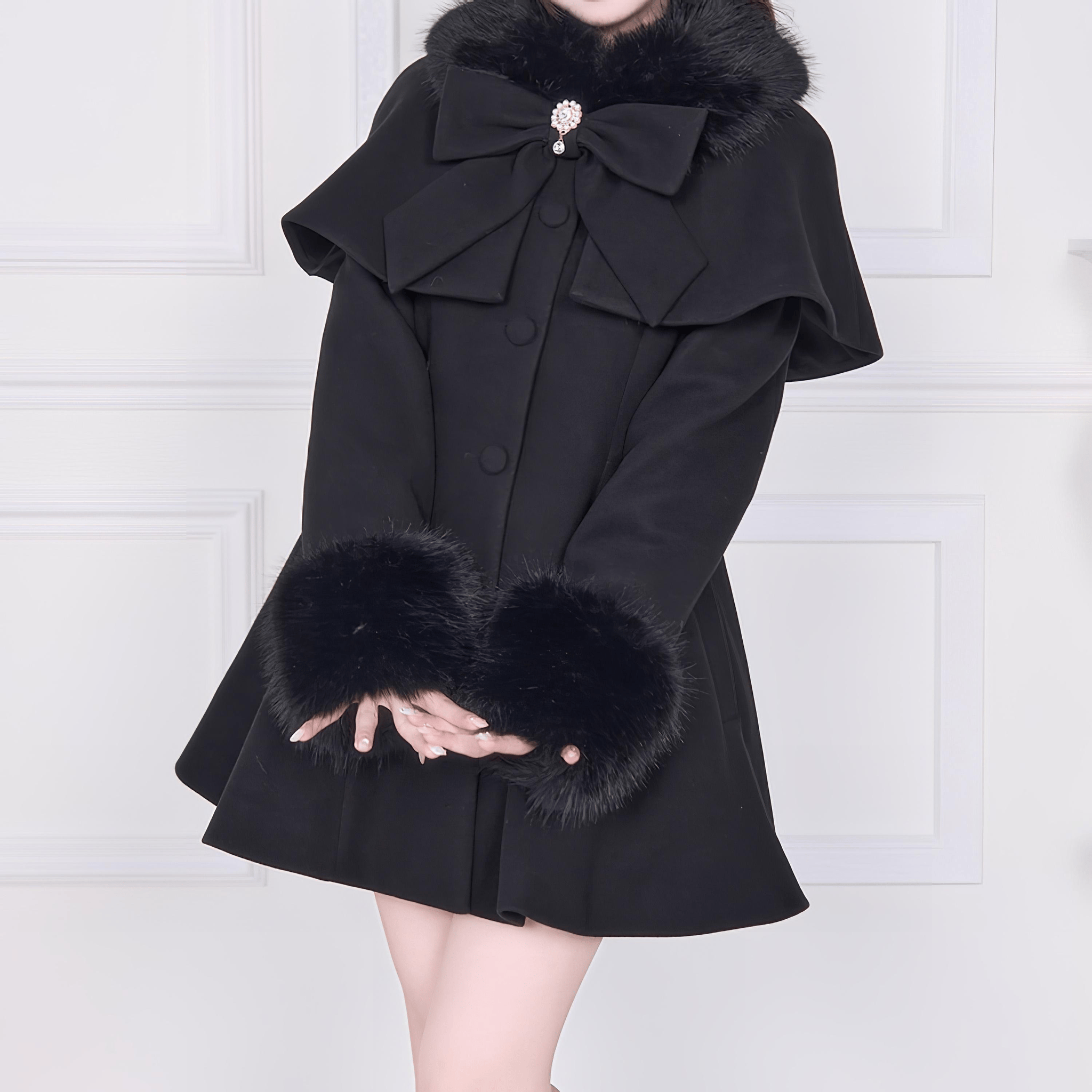 NoGenki】リボン＆ファーケープコート◇コート 量産型 S、M – CIELOHUK