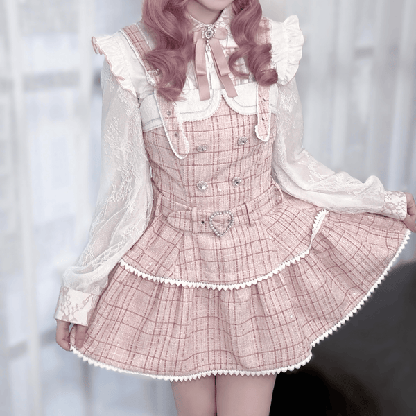 【BrokenBear】ツイード調ジャンパースカート◆サスペンダースカート 地雷系 S、M、L、XL、XXL