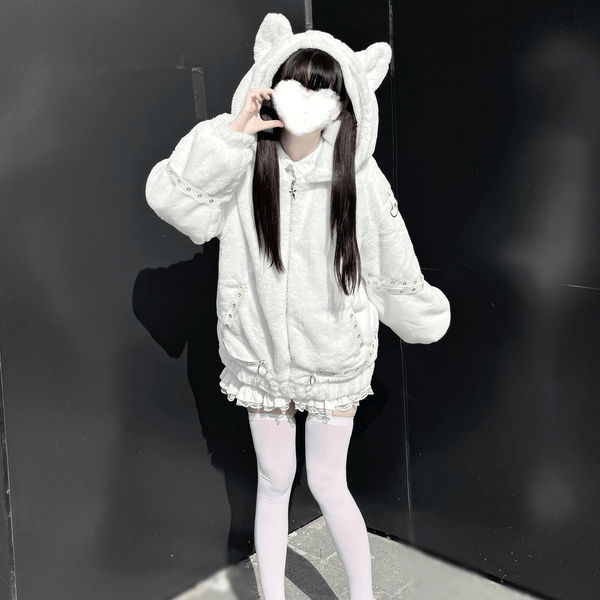 【BugStarting】イヤーフードふんわりアウター◆パーカー 地雷系 ワンサイズ