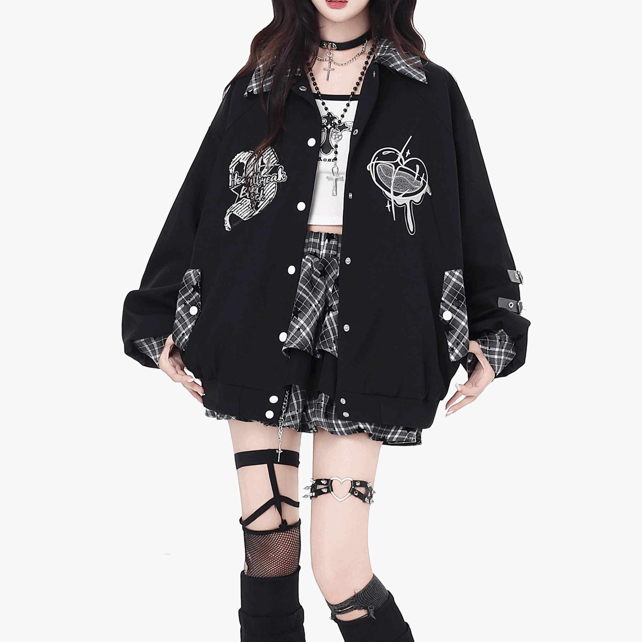 【CrazyGirl】スターチェックフリルティアードフレアスカート◆ミニスカート ガーリー系 S、M、L