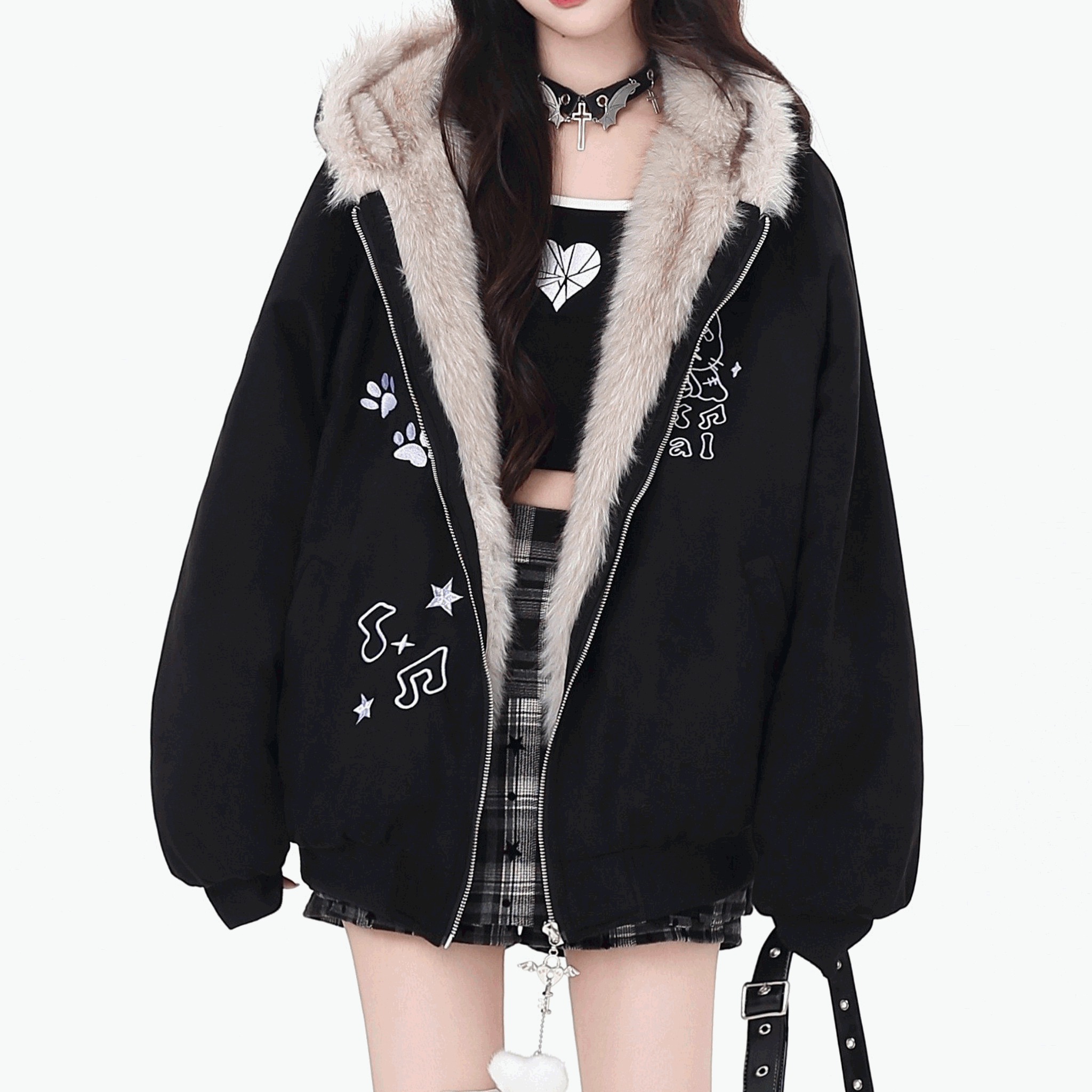 【CrazyGirl】猫耳フードファールーズパーカー◆パーカー サブカル系 S、M、L、XL