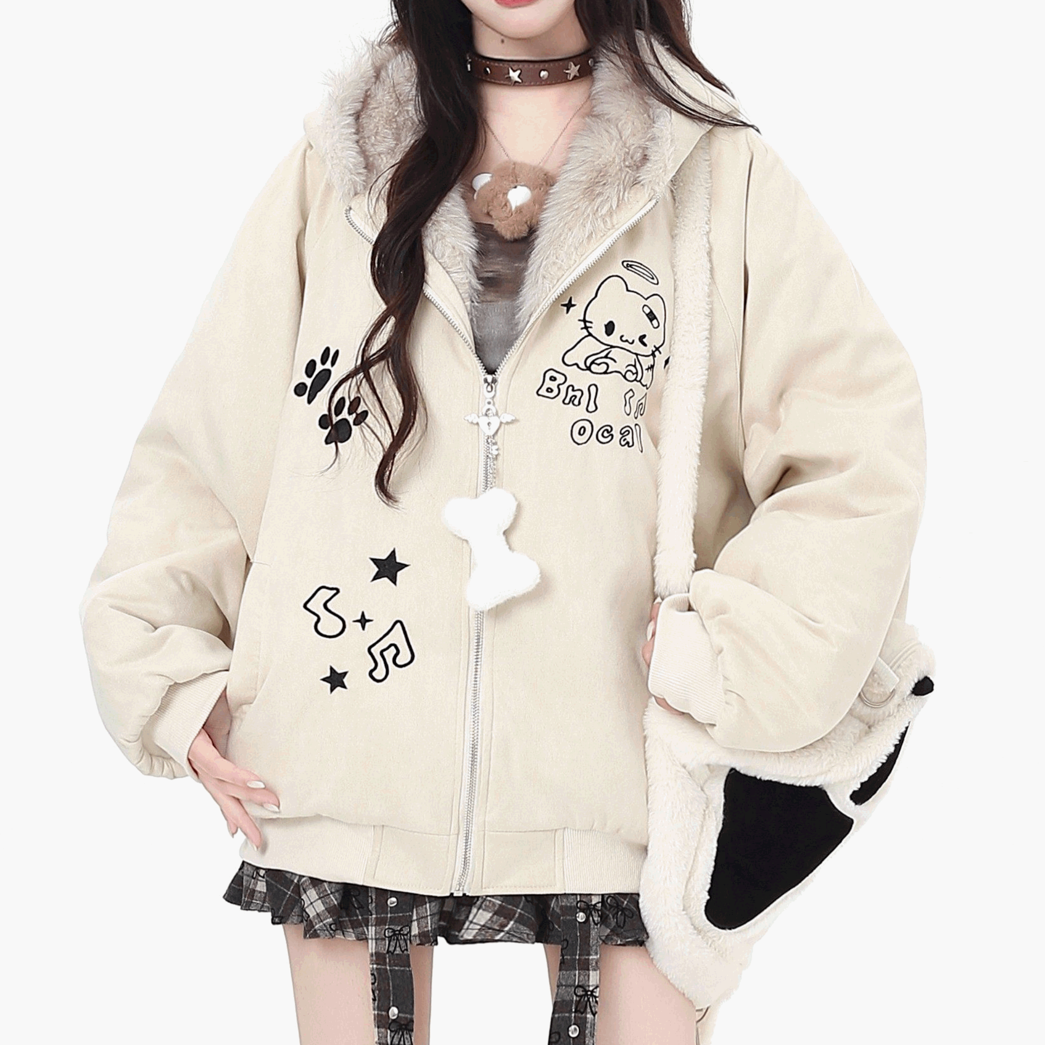 【CrazyGirl】猫耳フードファールーズパーカー◆パーカー サブカル系 S、M、L、XL