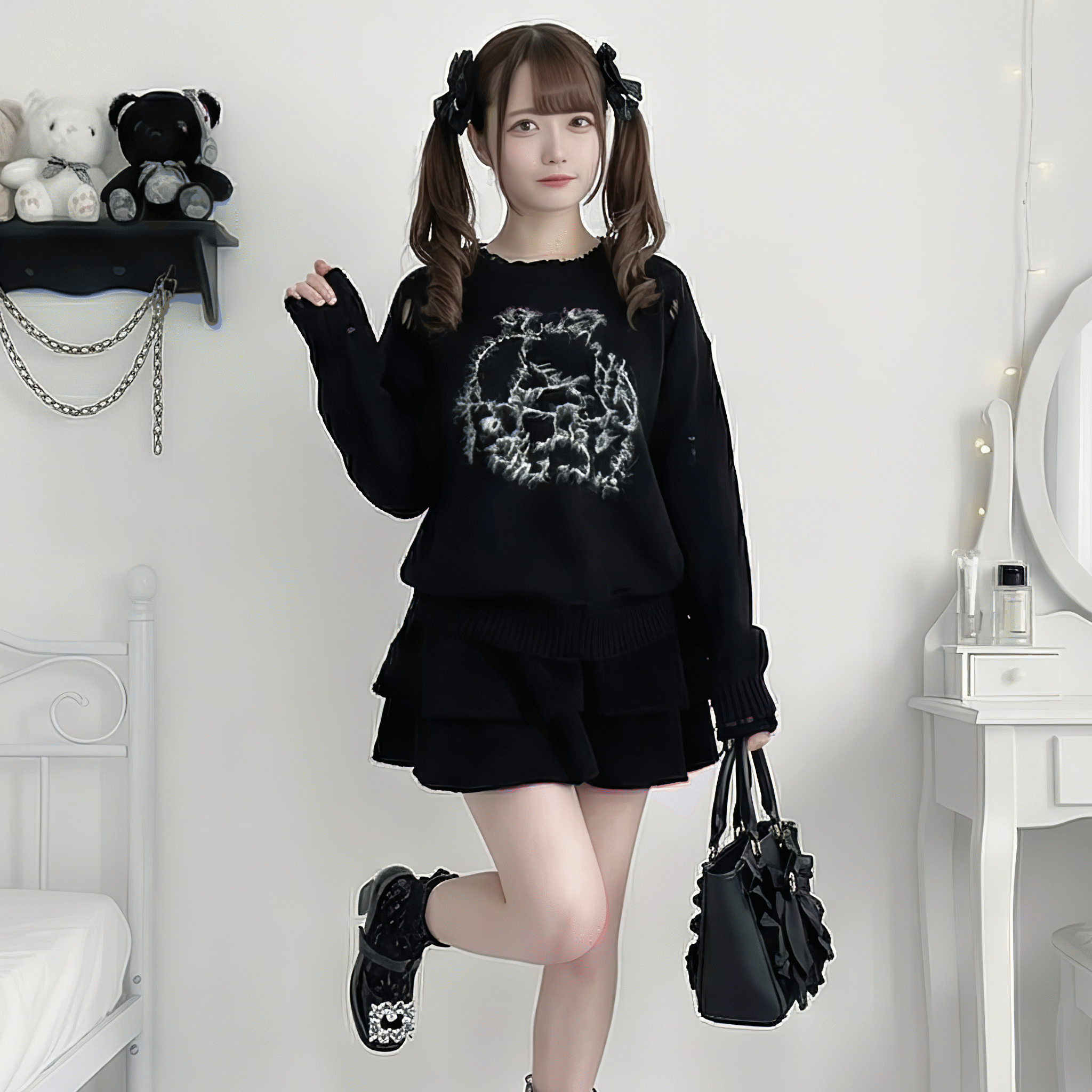 ダブルフリルリボンシャギースカート◆ミニスカート ガーリー系 M