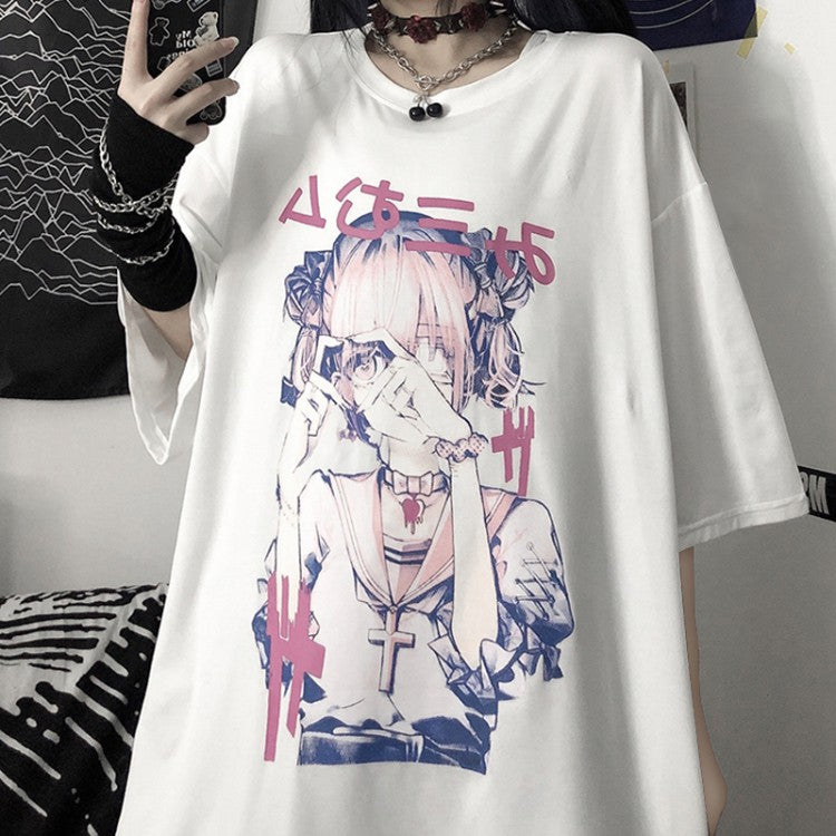 イラストプリントTシャツみむver◆イラストTシャツ 地雷系 M、L、XL、XXL