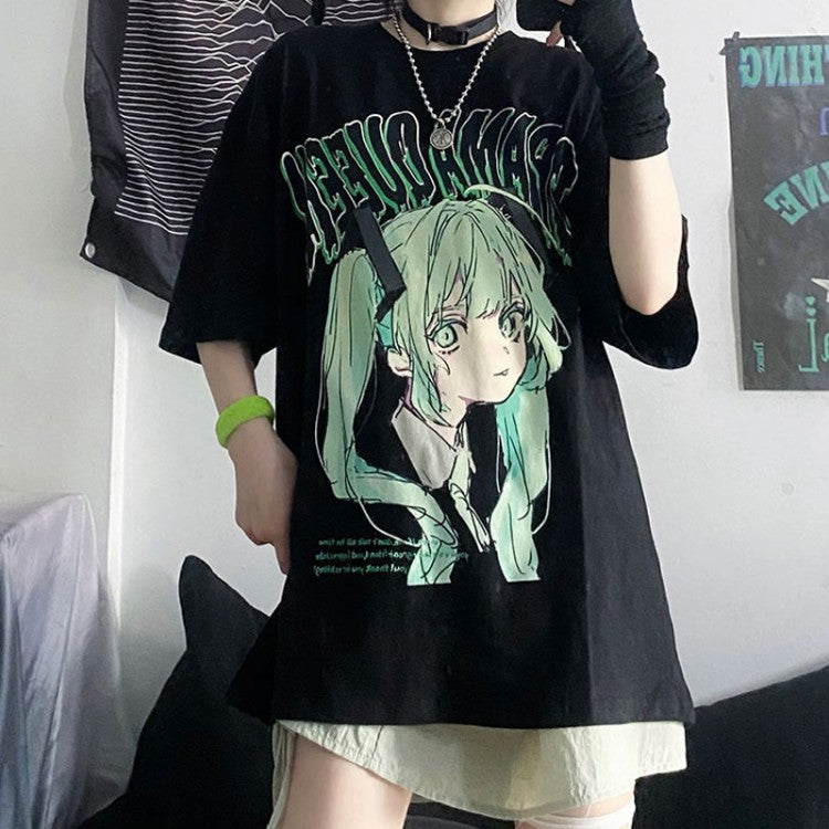 イラストプリントルーズTシャツクィーンver◆イラストTシャツ ガーリー系 M、L、XL、XXL