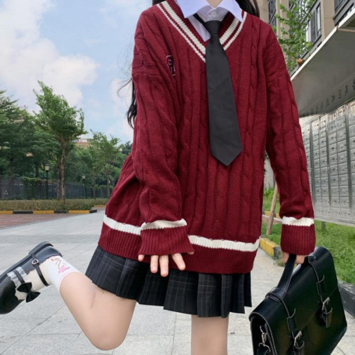 シャツ+スカート+ネクタイ+セーター4点セット(14)◆カーディガンセット 学生服 XS、S、M、L、XL