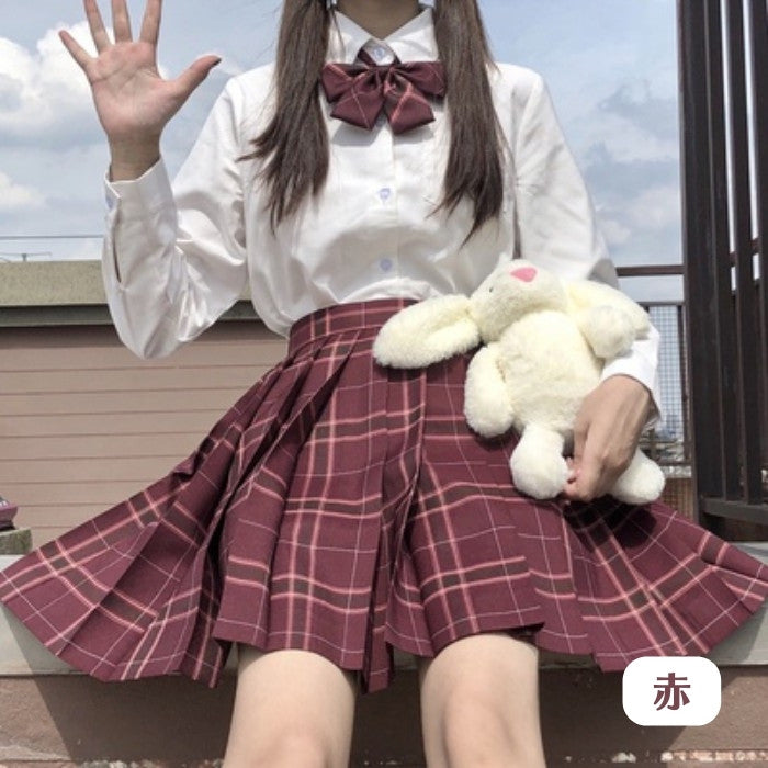シャツ+チェック柄スカート+リボンタイ+インナー+ヘアバンド+ソックス6