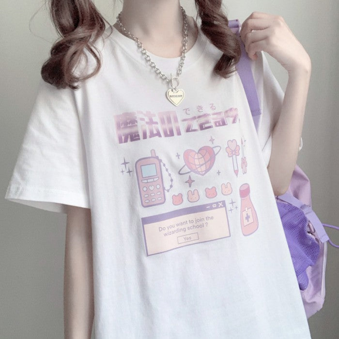 イラストプリントTシャツ魔法少女ver◆イラストTシャツ ガーリー系 M、XL