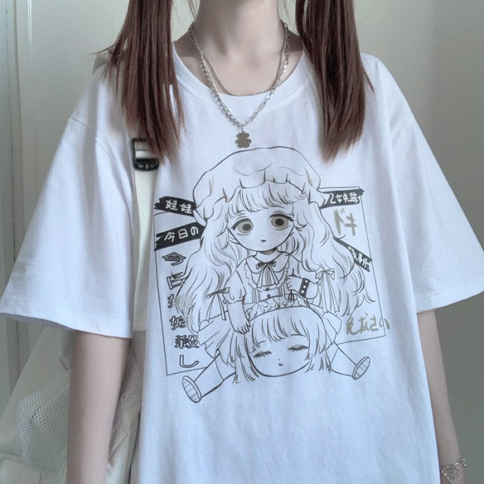 イラストプリントTシャツ失踪ver◇イラストTシャツ ガーリー系 M、XL