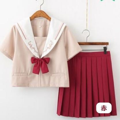 半袖セーラー服上下+リボンセット<2>◆セーラー服 学生服 S、M、L、XL、XXL