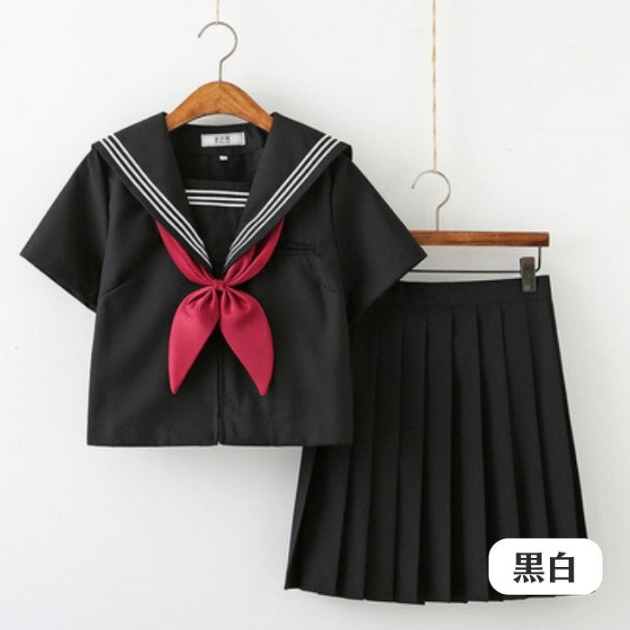 半袖セーラー服上下+リボンセット<3>◆セーラー服 学生服 S、M、L、XL、XXL