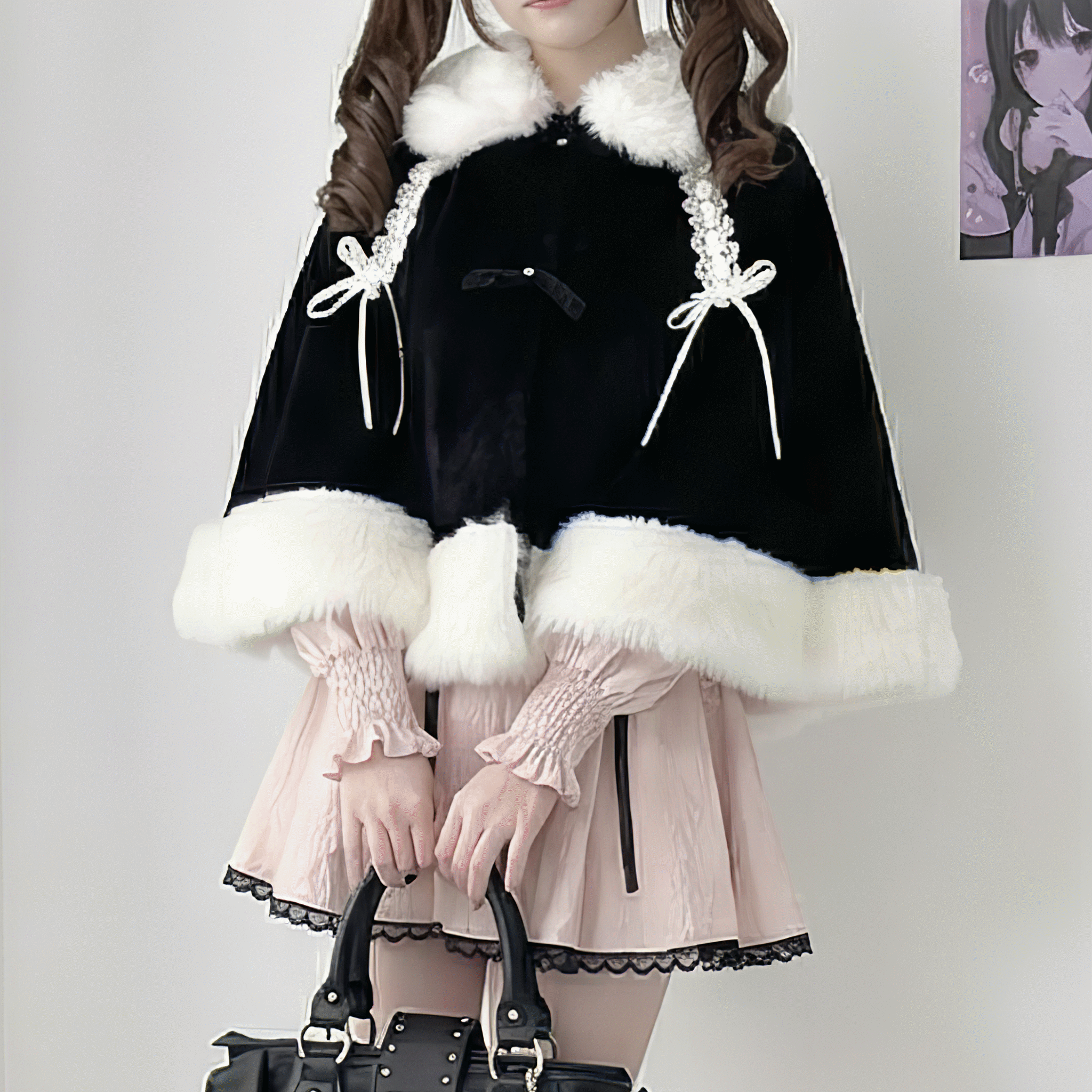 うさ耳フード付きリボンファーショートケープ◇コート ガーリー系 ワン