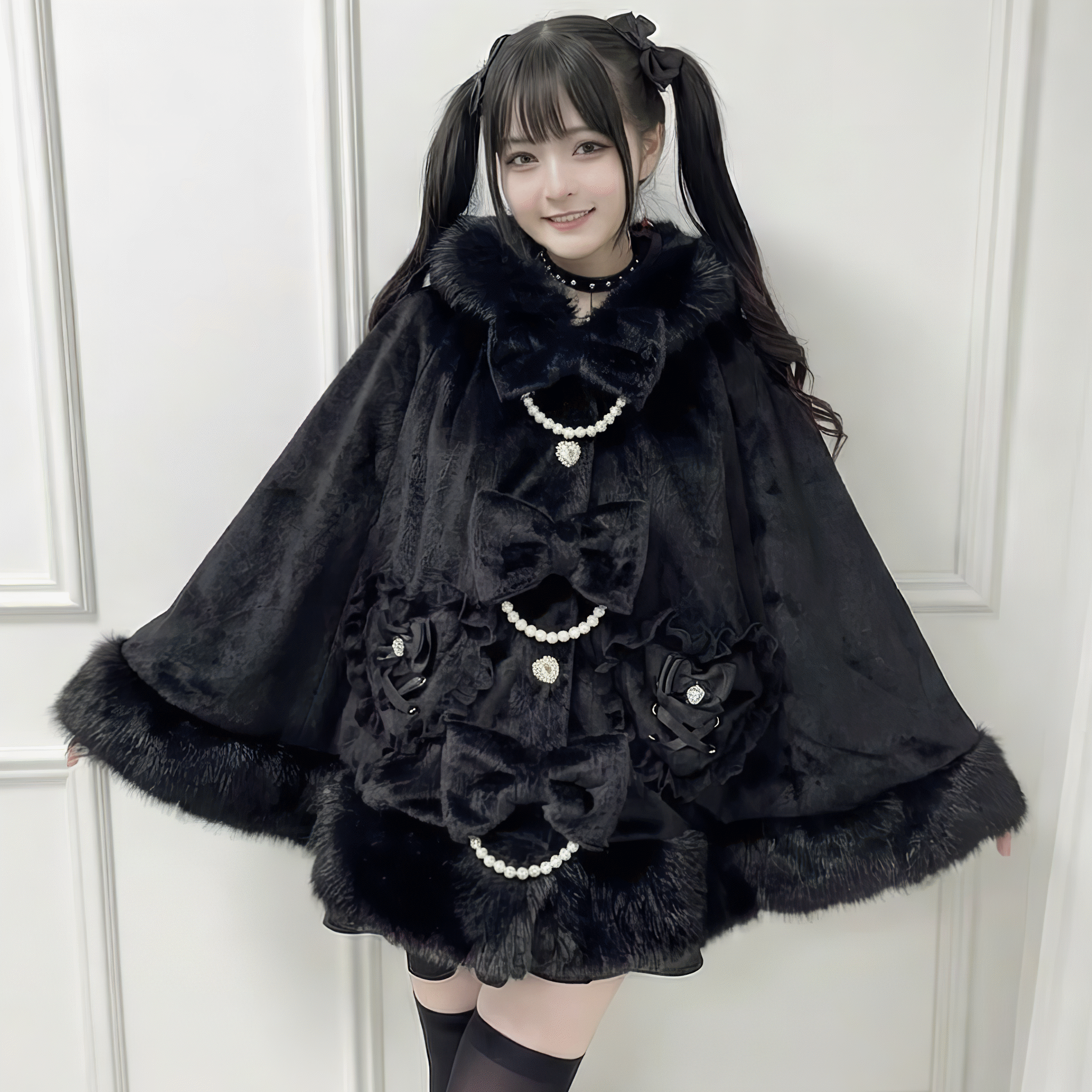 Nekura】ファーフード付きケープコート◇コート 量産型 ワンサイズ