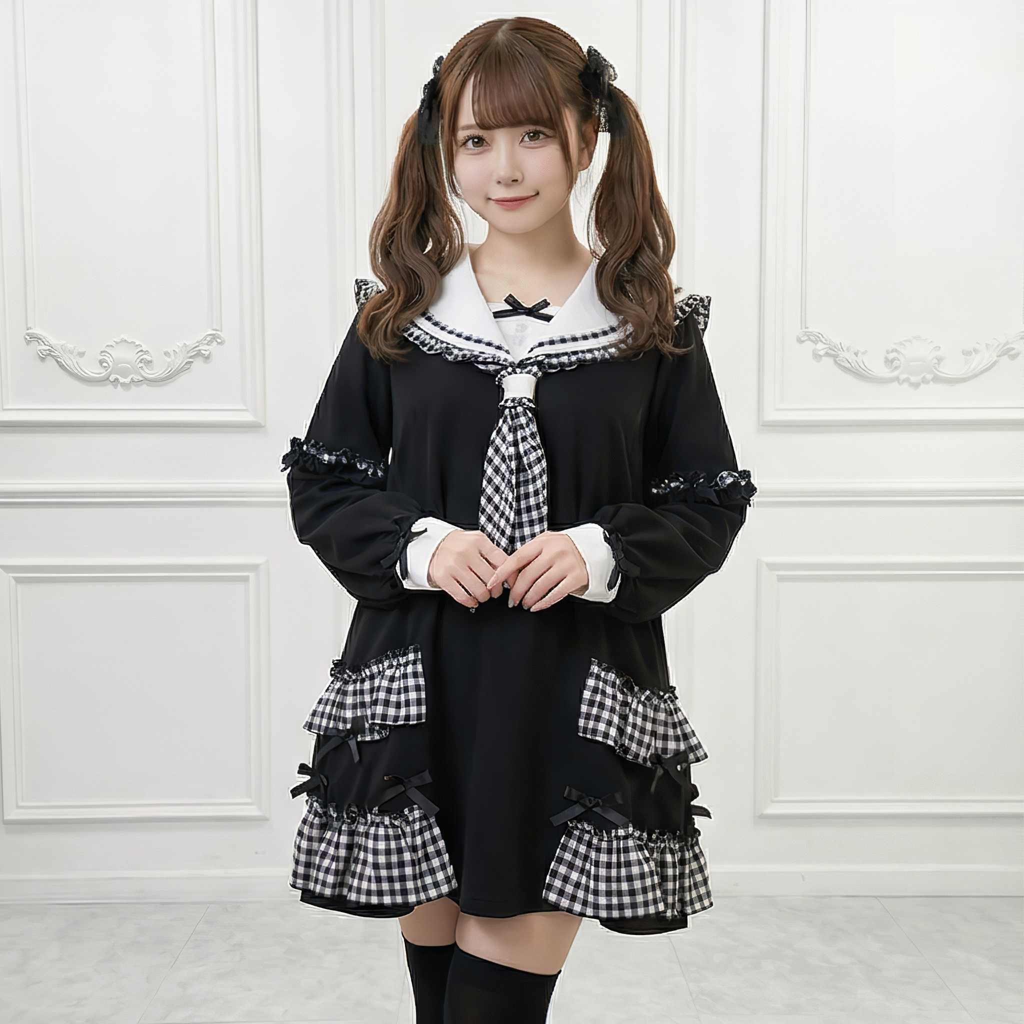 FluffyHeart】セーラーカラーギンガムチェックチュニック◇スウェット