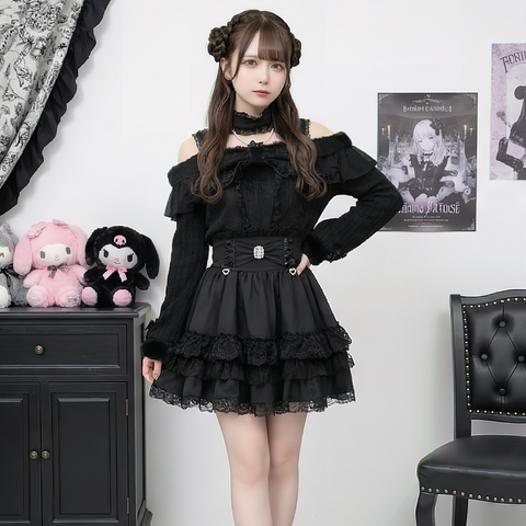 【VirtualParadise】パールチョーカー付きレースリボンシャギーニット◆セーター 量産型 S、M、L、XL