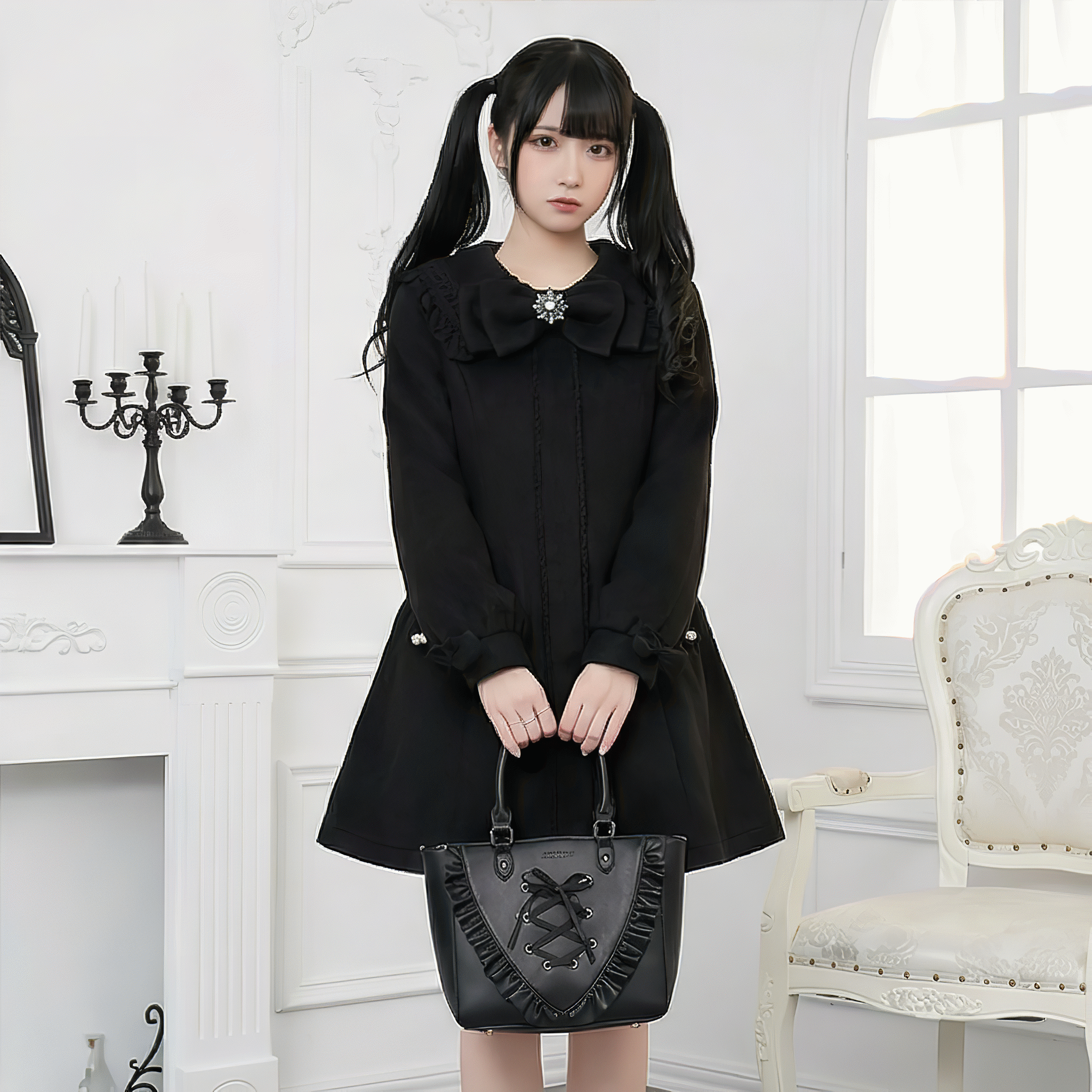 【Kanna】スノーフレークビジューセーラーカラーコート◆コート 量産型 M、L