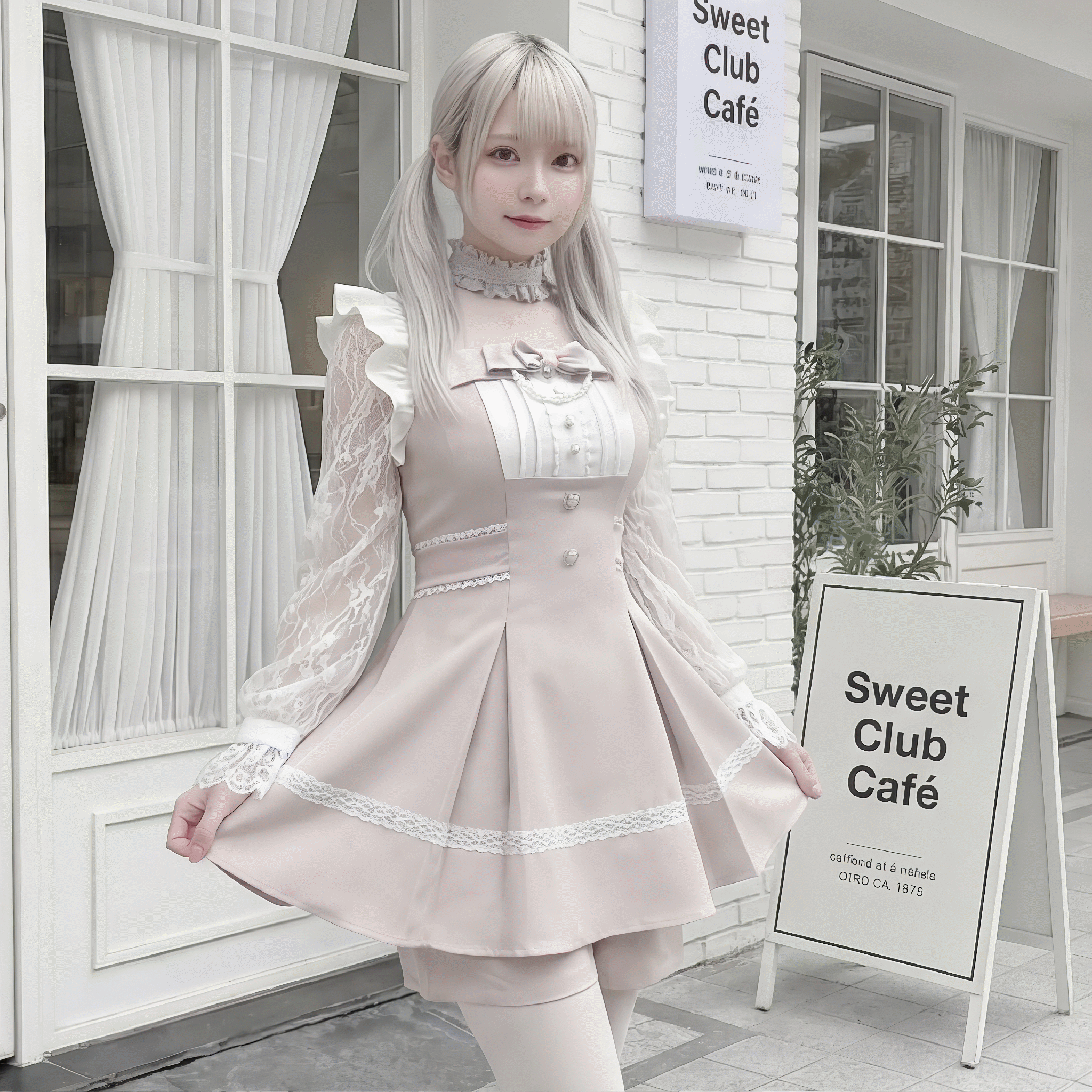 【Kanna】レーススリーブペプラムフリルセットアップ◆セットアップ 量産型 S、M、L、XL