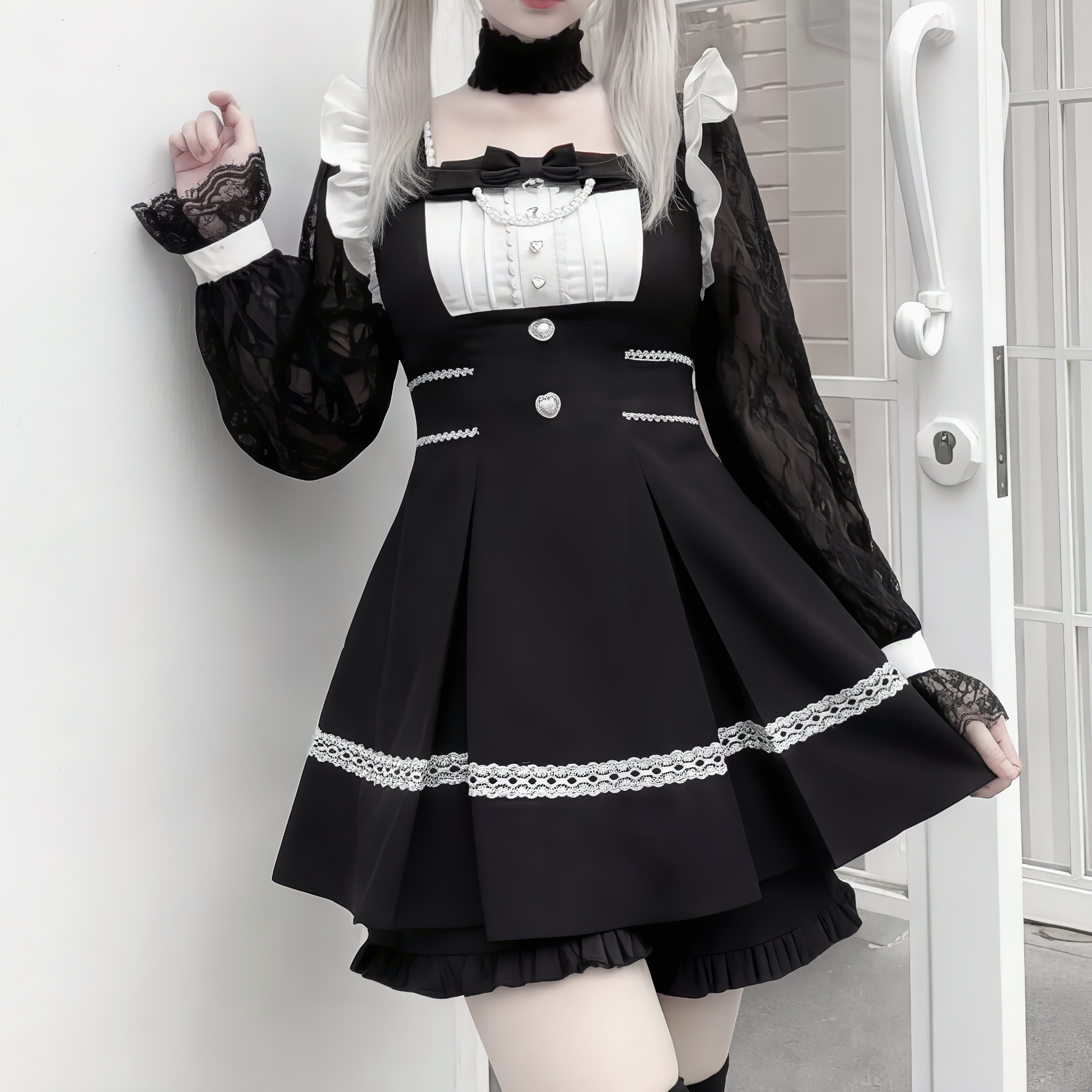 【Kanna】レーススリーブペプラムフリルセットアップ◆セットアップ 量産型 S、M、L、XL
