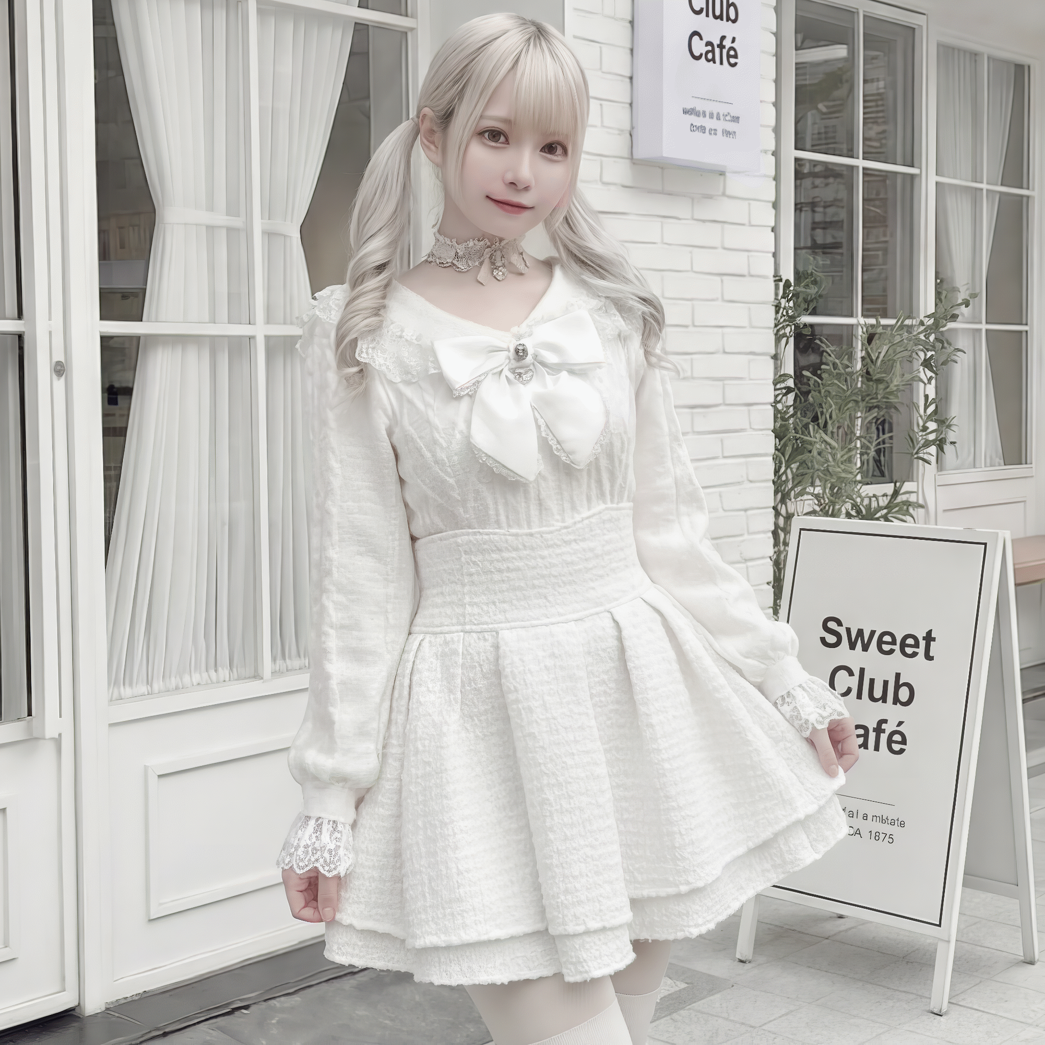 【Kanna】レースセーラーカラービジューリボンセーター◆セーター 地雷系 M、L