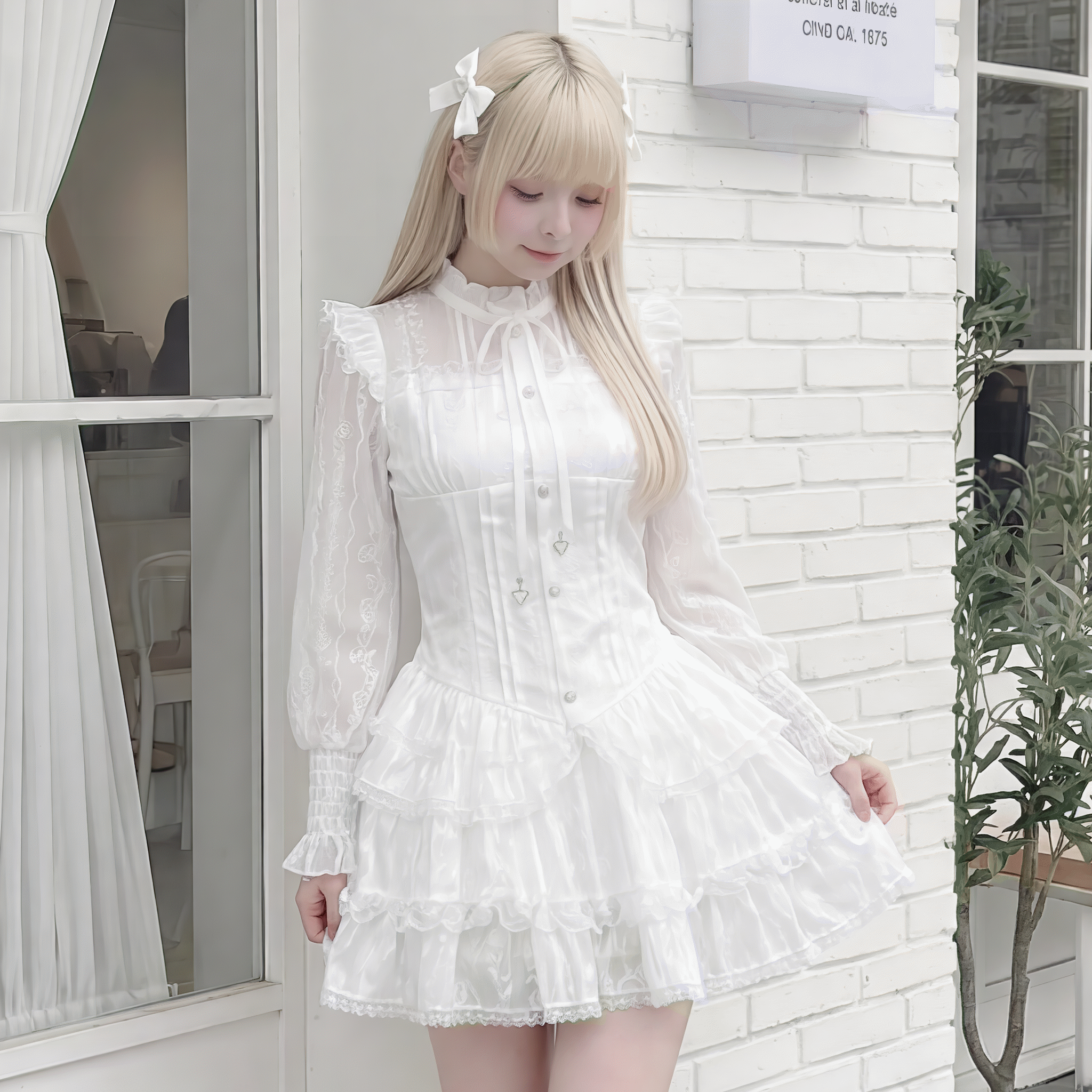 【VirtualParadise】ローズ柄ジャカードフリルリボンセットアップ◆セットアップ 地雷系 S、M、L、XL