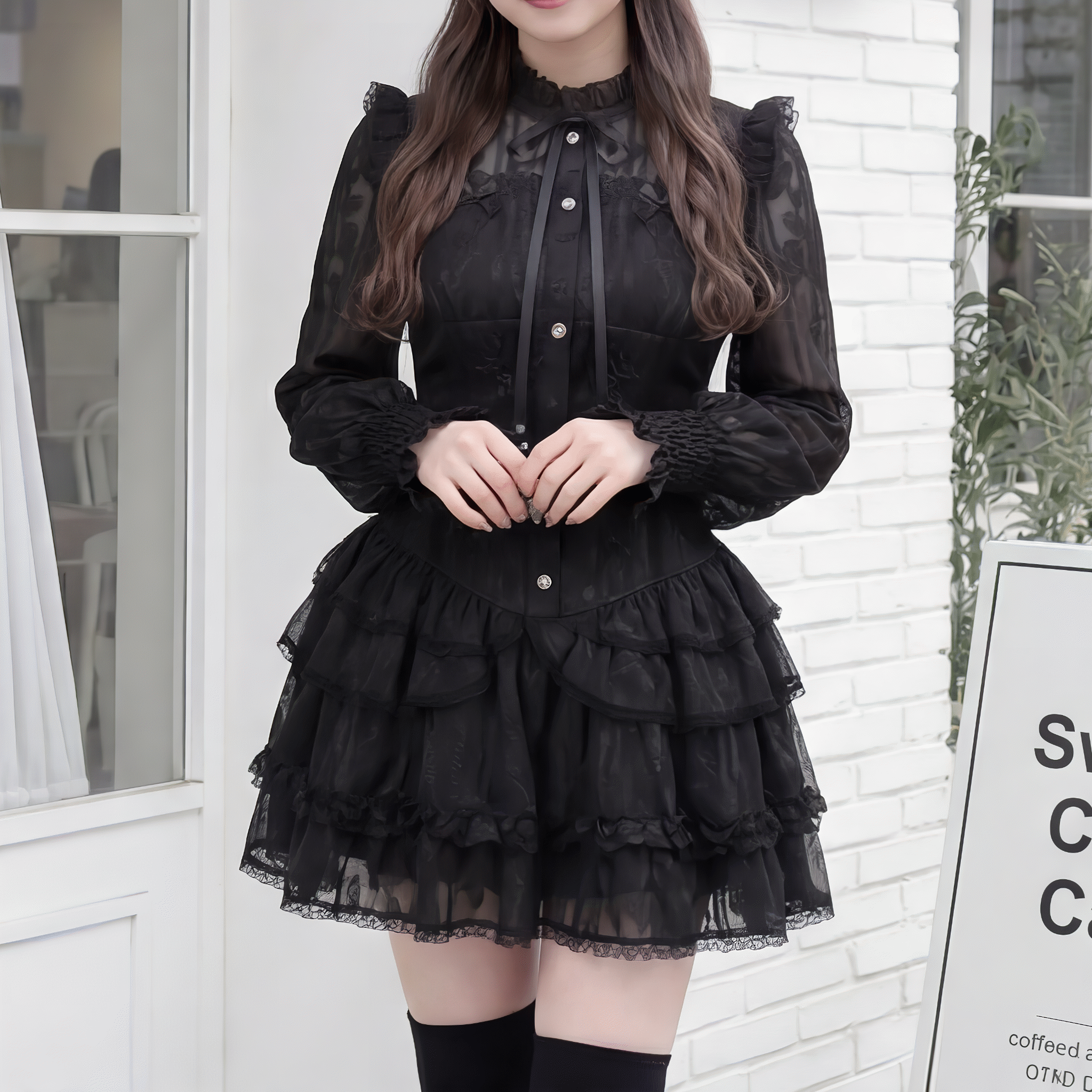 【VirtualParadise】ローズ柄ジャカードフリルリボンセットアップ◆セットアップ 地雷系 S、M、L、XL