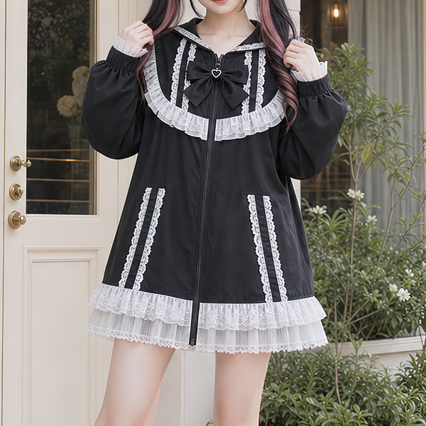タグ付き♡TO BE CHIC フリルパーカー ブラック 46 パーカー – タグ 