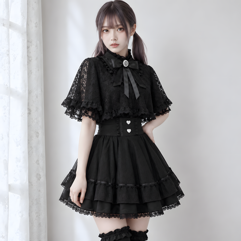 【AmbientEnergy】リボン付レースケープ半袖ブラウス◆ブラウス 地雷系 S、M、L、XL、XXL、XXXL
