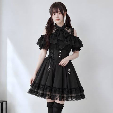【AmbientEnergy】オープンショルダーレース半袖ブラウス◆ブラウス 地雷系 S、M、L、XL、XXL、XXXL