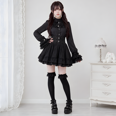 【AmbientEnergy】レースフリルベルスリーブブラウス◆ブラウス 地雷系 S、M、L、XL、XXL、XXXL