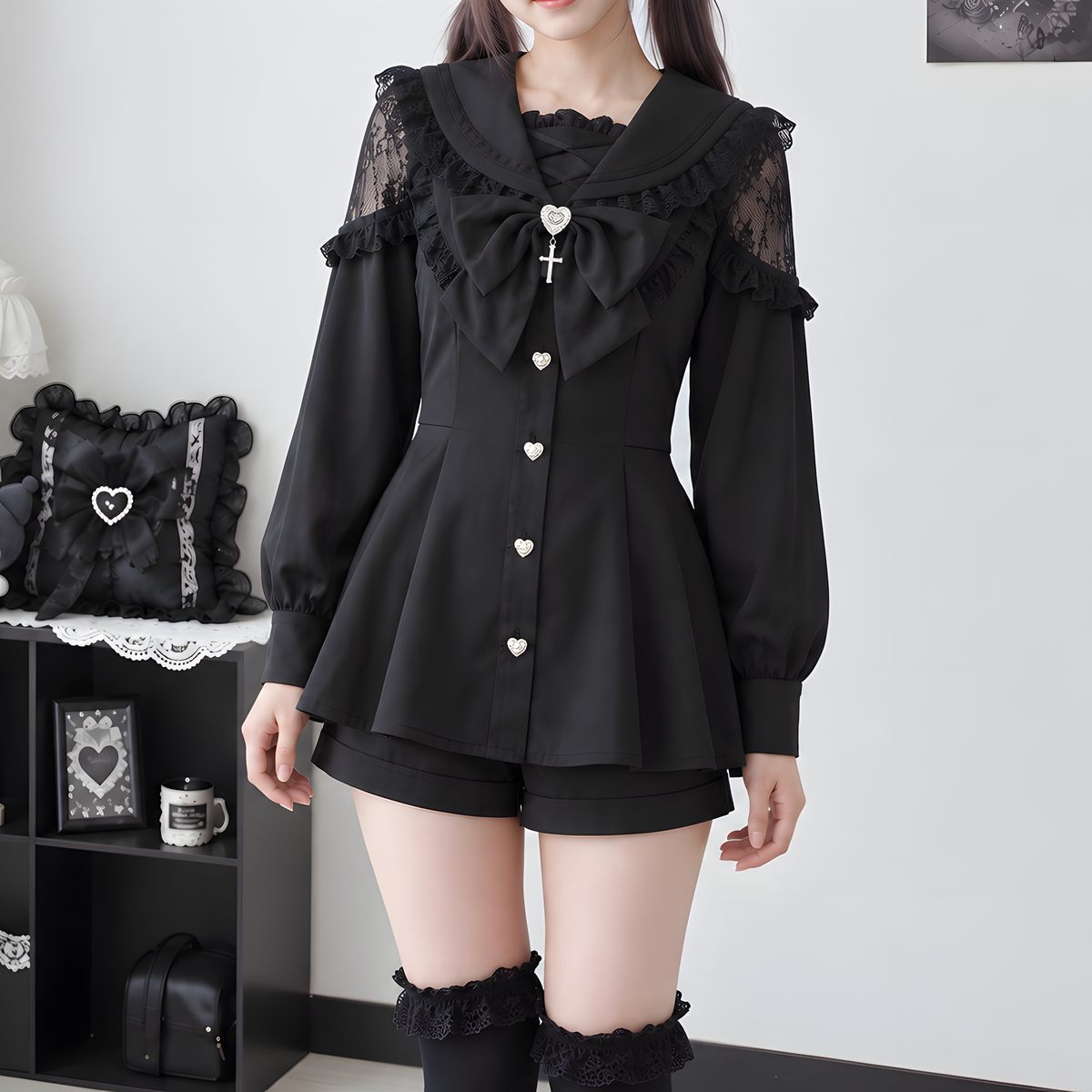 【AmbientEnergy】レースセーラーカラーセットアップ◆上下セット 地雷系 XS、S、M、L、XL、XXL、XXXL