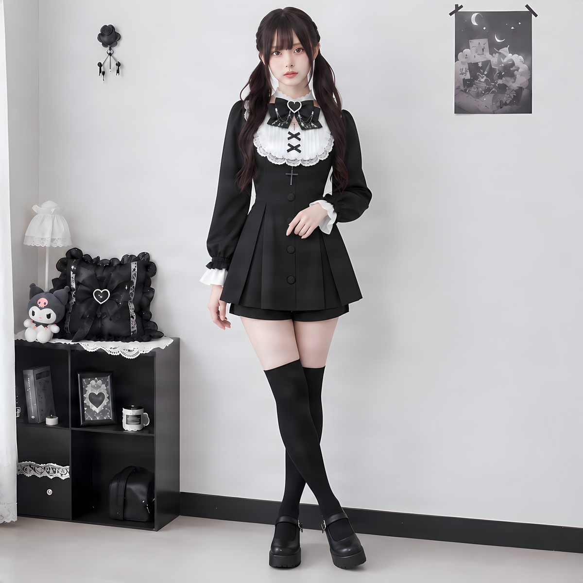 【AmbientEnergy】クラシカルレースフリル長袖セットアップ◆セットアップ 地雷系 XS、S、M、L、XL、XXL、XXXL
